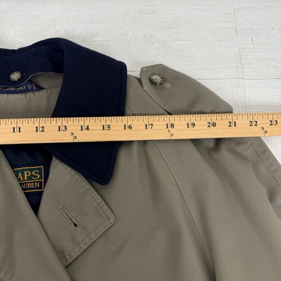 Vtg Chaps Ralph Lauren Men Size 40R Double Breasted Trench Coat Wool Lined Khaki - Picture 13 of 16